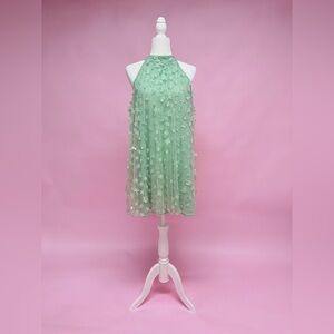 Easel Sage Green Halter Floral Appliqué Mini Dress